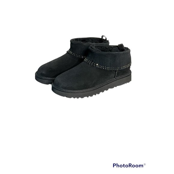 UGG Shoes - *SOLD* Ugg Women’s Ultra Mini  Fringe Bling Boot Black Size 7 NEW Boots comfy
